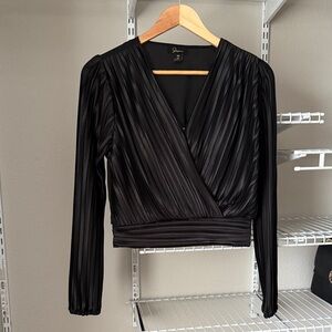 Express Black Pleated Surplice Long Sleeve Top